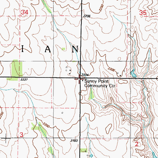 Topographic Map of Sunny Point Community Center, OK