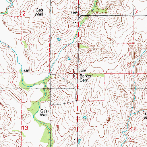 Topographic Map of Barker Cemetery, OK