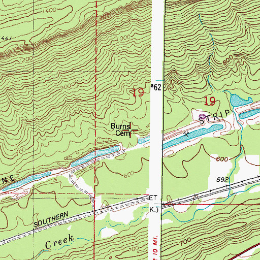 Topographic Map of Burns Cemetery, OK