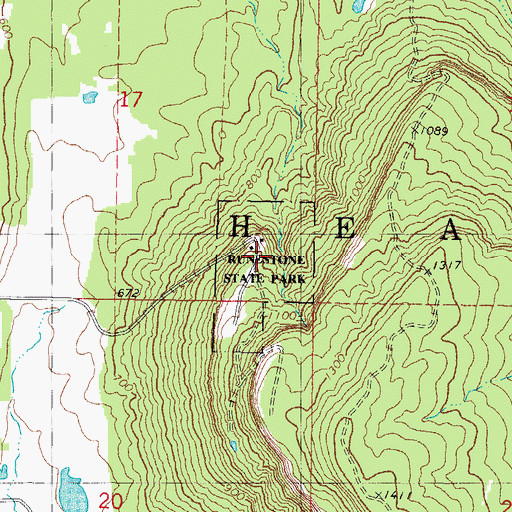 Topographic Map of Runestone State Park, OK