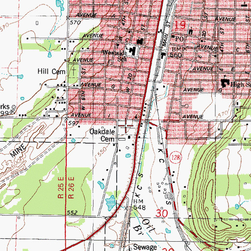Topographic Map of Oakdale Cemetery, OK