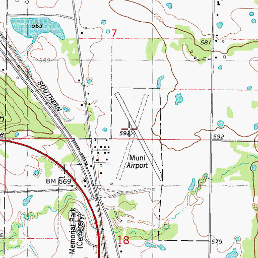 Topographic Map of Municipal Airport (historical), OK