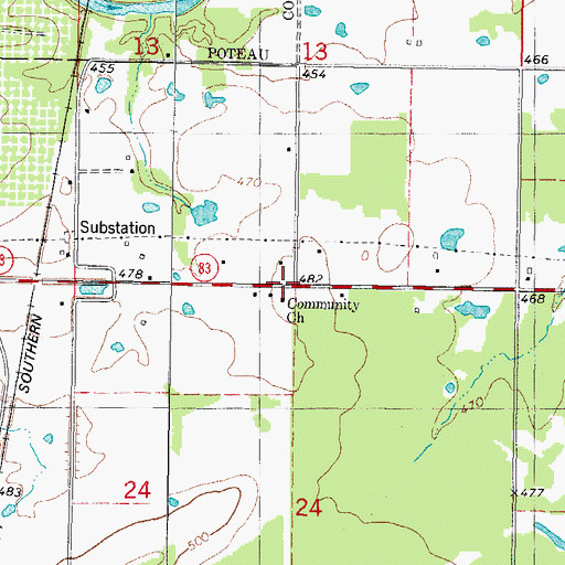 Topographic Map of Community Church, OK