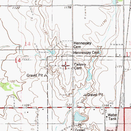 Topographic Map of Calvary Cemetery, OK