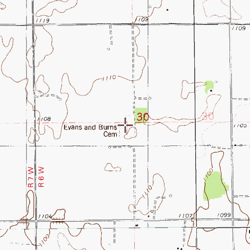 Topographic Map of Evans and Burns Cemetery, OK