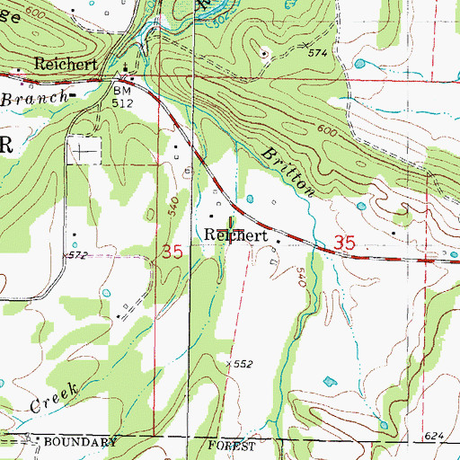 Topographic Map of Reichert, OK
