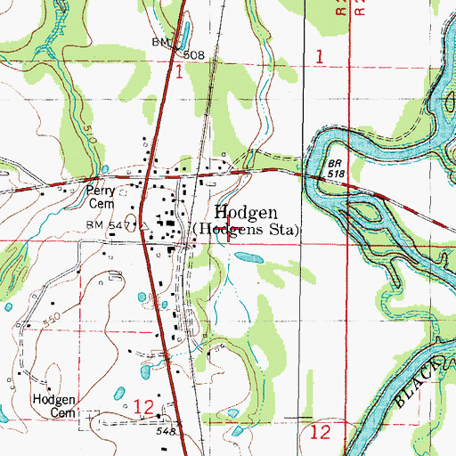 Topographic Map of Hodgens Station, OK