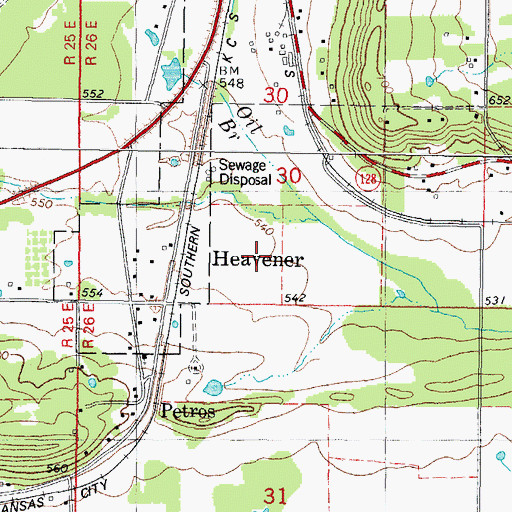 Topographic Map of Heavener, OK