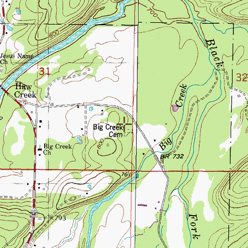 Topographic Map of Big Creek Cemetery, OK