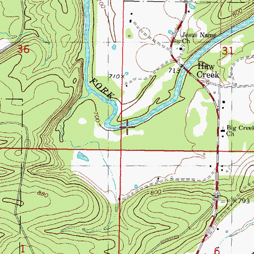 Topographic Map of Big Creek Church, OK