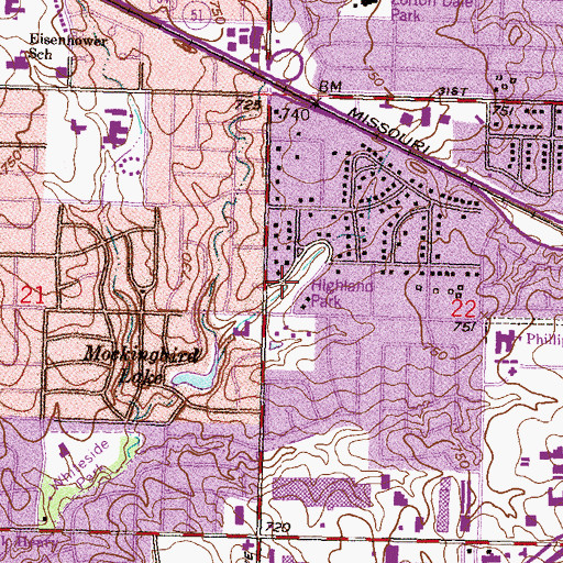 Topographic Map of Highland Park, OK