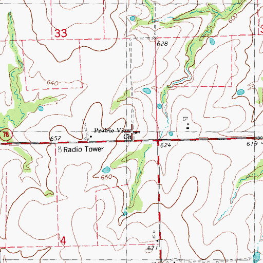 Topographic Map of Prairie View Church, OK