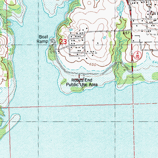 Topographic Map of Roads End Public Use Area, OK