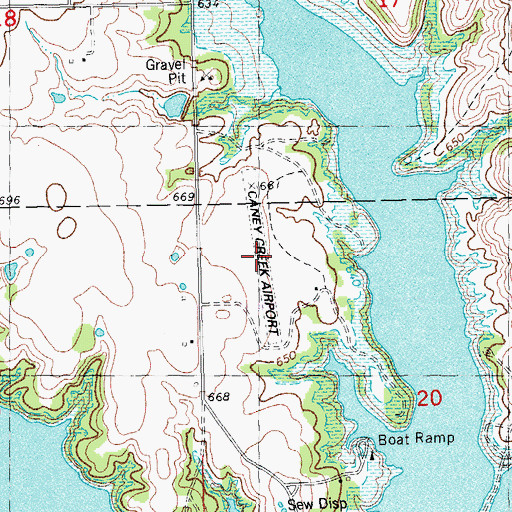 Topographic Map of Caney Creek Airport (historical), OK