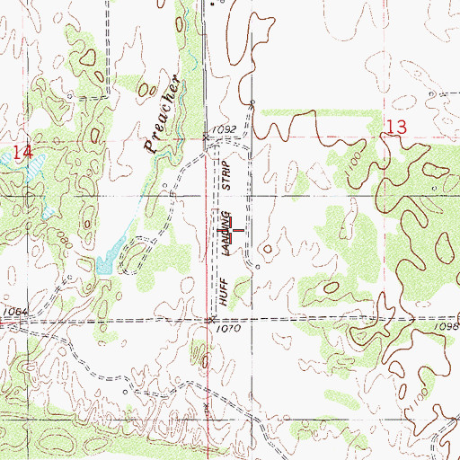 Topographic Map of Huff Landing Strip (historical), OK