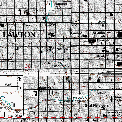 Topographic Map of Olson Park, OK