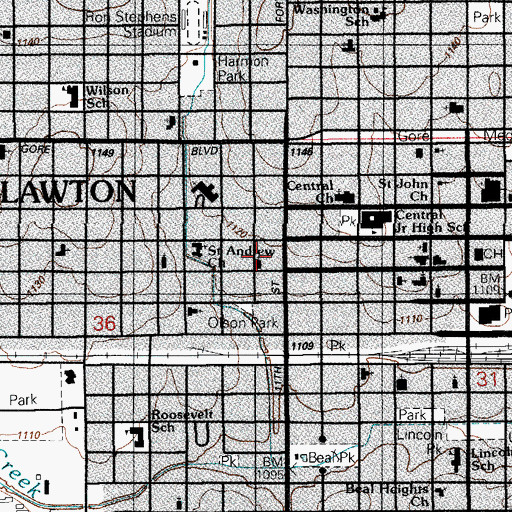 Topographic Map of Saint Andrew Church, OK