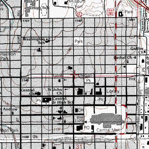 Topographic Map of Gore Median Park, OK