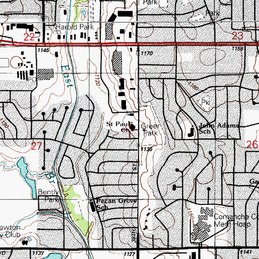 Topographic Map of Saint Paul Church, OK