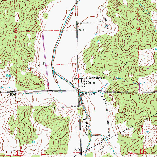 Topographic Map of Lutheran Cemetery, OK