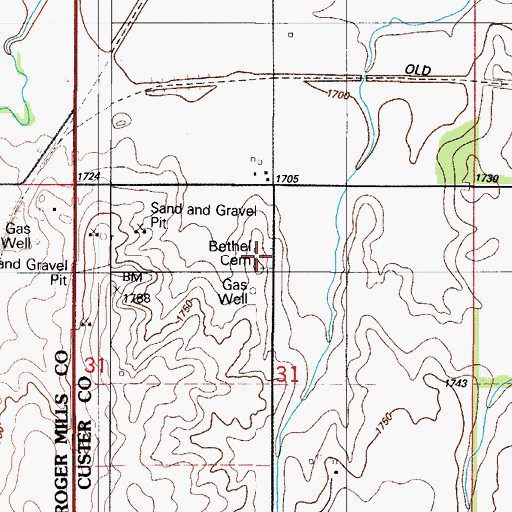 Topographic Map of Bethel Cemetery, OK
