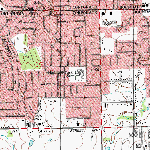 Topographic Map of Highland Park Elementary School, OK