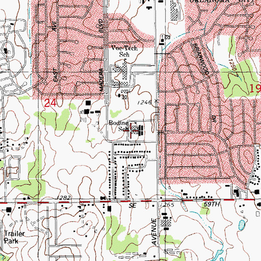 Topographic Map of Bodine Elementary School, OK