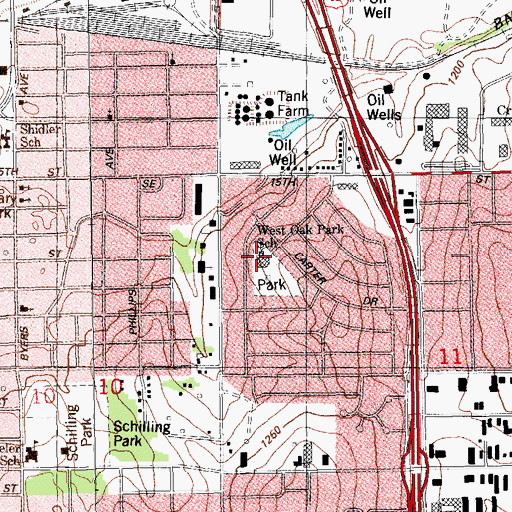 Topographic Map of West Oak Park Elementary School, OK
