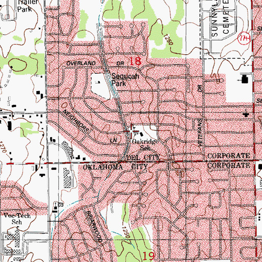Topographic Map of Oakridge Elementary School, OK