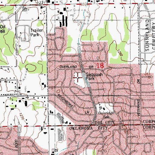 Topographic Map of Sequoah Park, OK