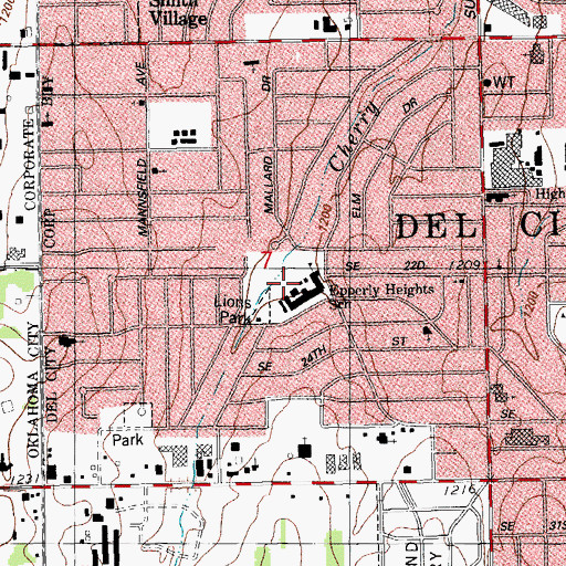 Topographic Map of Lions Park, OK