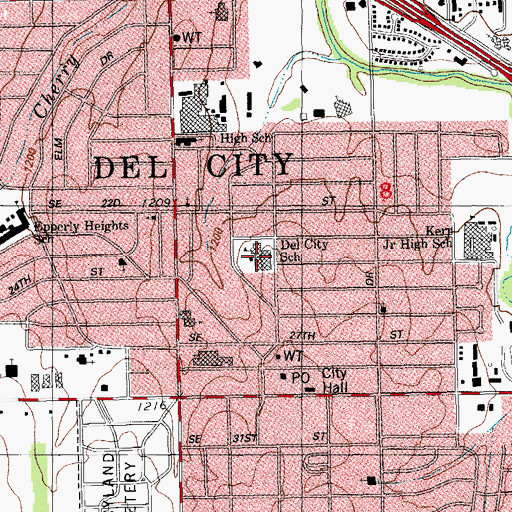 Topographic Map of Del City Elementary School, OK