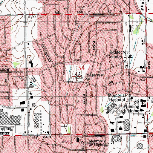 Topographic Map of Ridgecrest Elementary School, OK