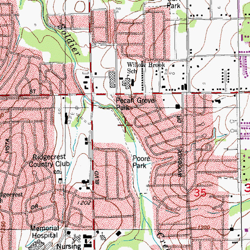 Topographic Map of Pecan Grove Park, OK