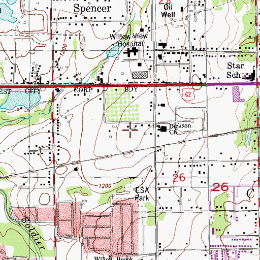 Topographic Map of Dickson Church, OK
