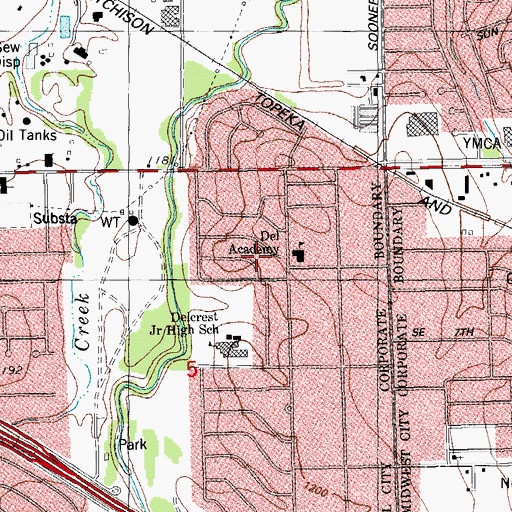 Topographic Map of Del Academy, OK
