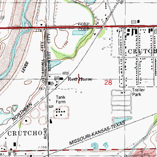 Topographic Map of Red Horse, OK