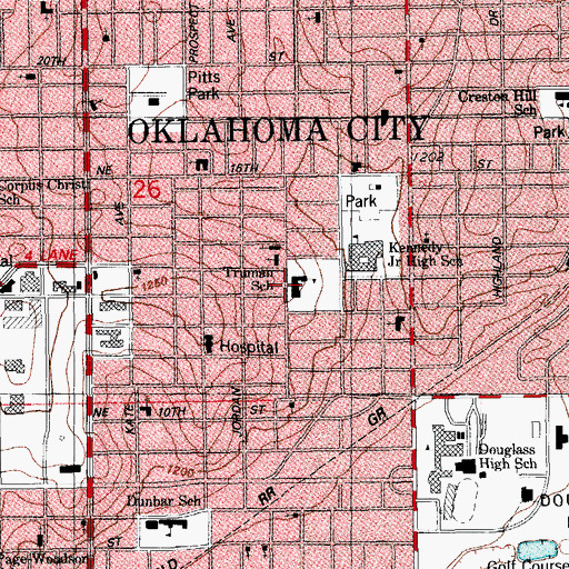 Topographic Map of Truman School, OK