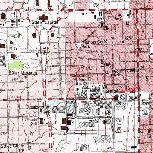 Topographic Map of Mecham Park, OK