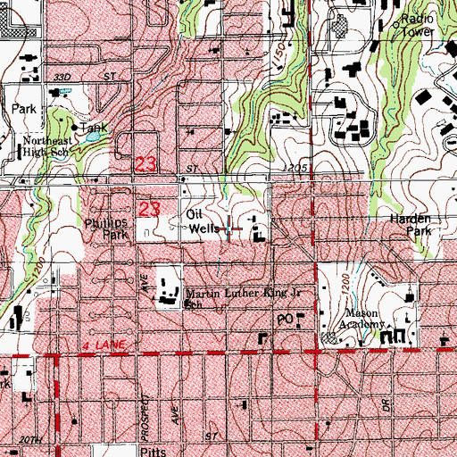 Topographic Map of Phillips Park, OK