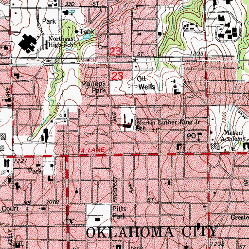 Topographic Map of Martin Luther King Junior School, OK