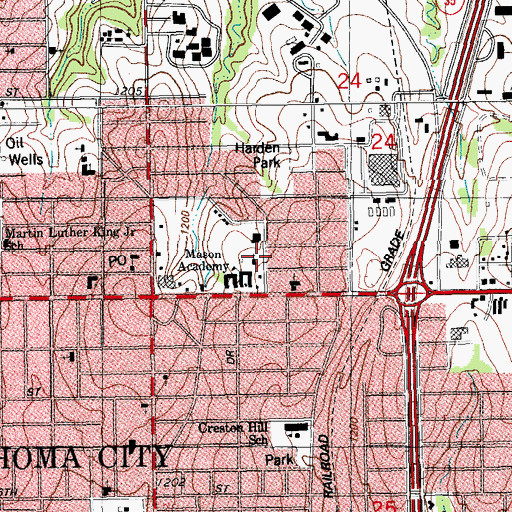 Topographic Map of Mason Academy, OK