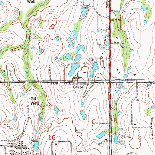 Topographic Map of Community Chapel, OK