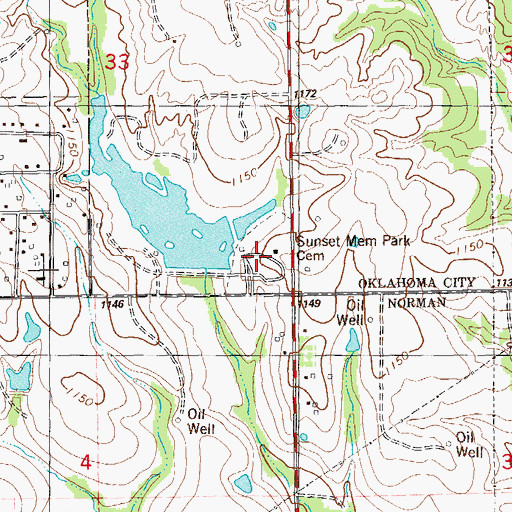 Topographic Map of Sunset Memorial Park Cemetery, OK