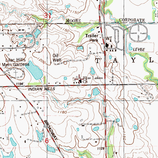 Topographic Map of Blue Lakes Church, OK