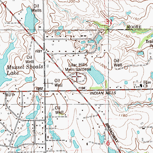 Topographic Map of Lilac Hill Memorial Gardens, OK