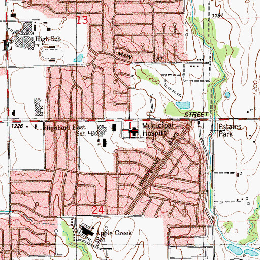 Topographic Map of Municipal Hospital, OK