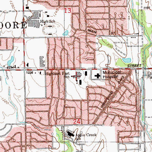 Topographic Map of Highland East Junior High School, OK