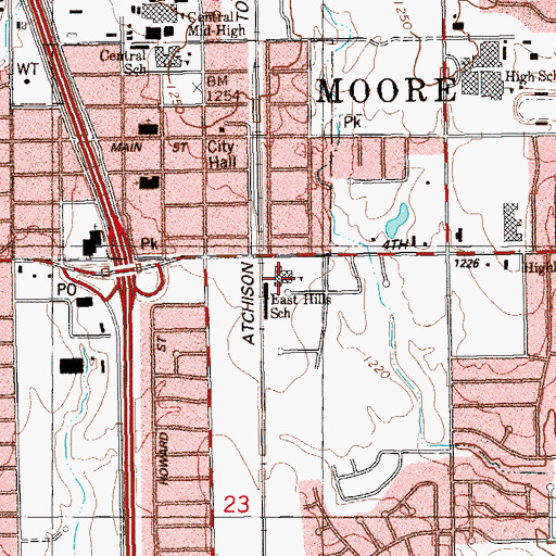 Topographic Map of East Hills School, OK