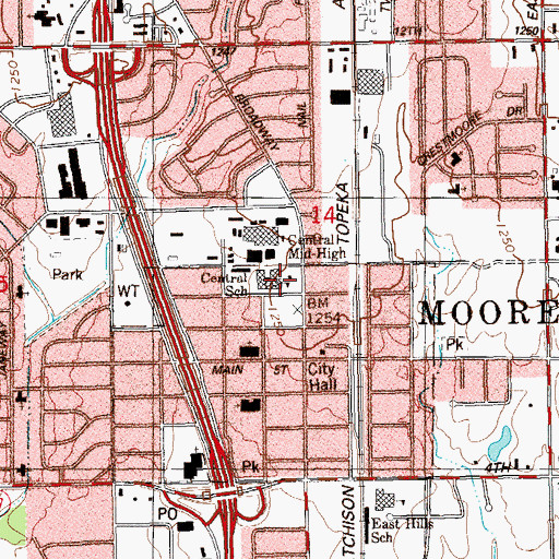 Topographic Map of Central Elementary School, OK